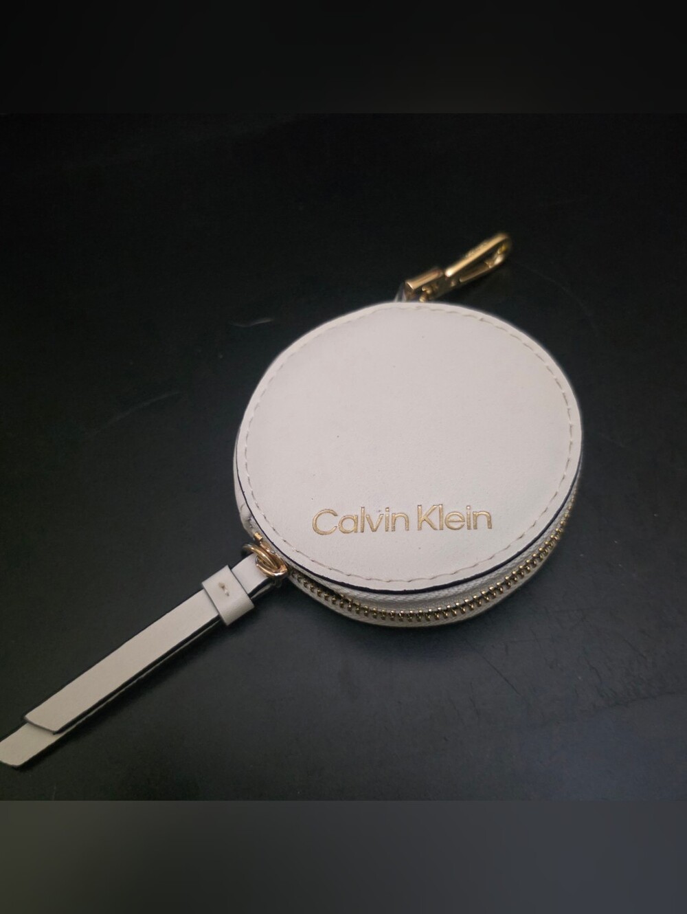 Calvin Klein White Round Coin Pouch Keychain Bag Charm